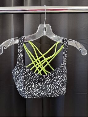 lululemon athletica Black Printed Sports Bra with Neon Yellow Strappy Back